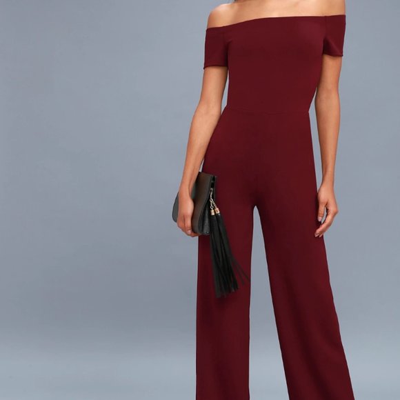Alleyoop Burgundy Off-the-Shoulder Jumpsuit - Picture 1 of 4